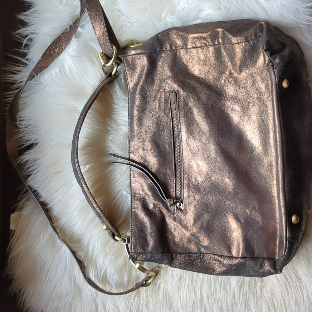 Chez Brown Metallic Handbag